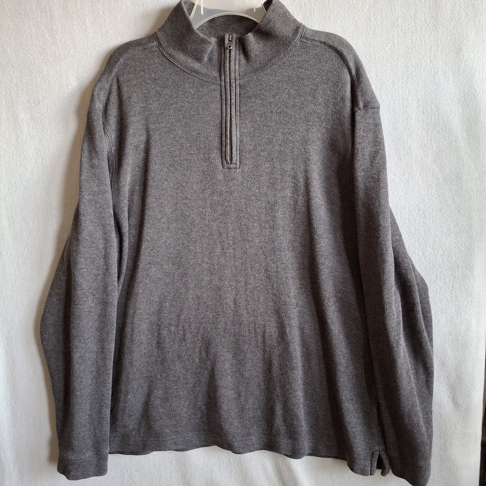 Croft & Barrow Men's XL 1/4 Zip Pullover Sweater Gray 100 % Cotton Preppy Office